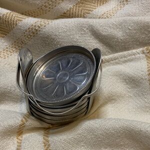 Vintage Mid-century Set of 6 Aluminum Coasters and Caddy